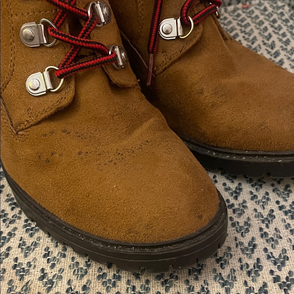 Nine West Tan Lace-Up Boots with Red Laces - Picture 3 of 5